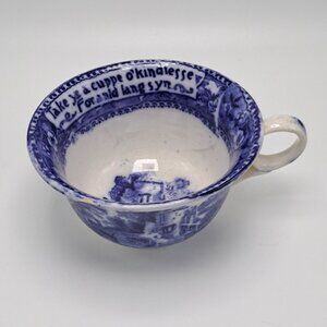 Flow Blue Ceramic Soup Mug English Take a Cupp o Kindnesse
